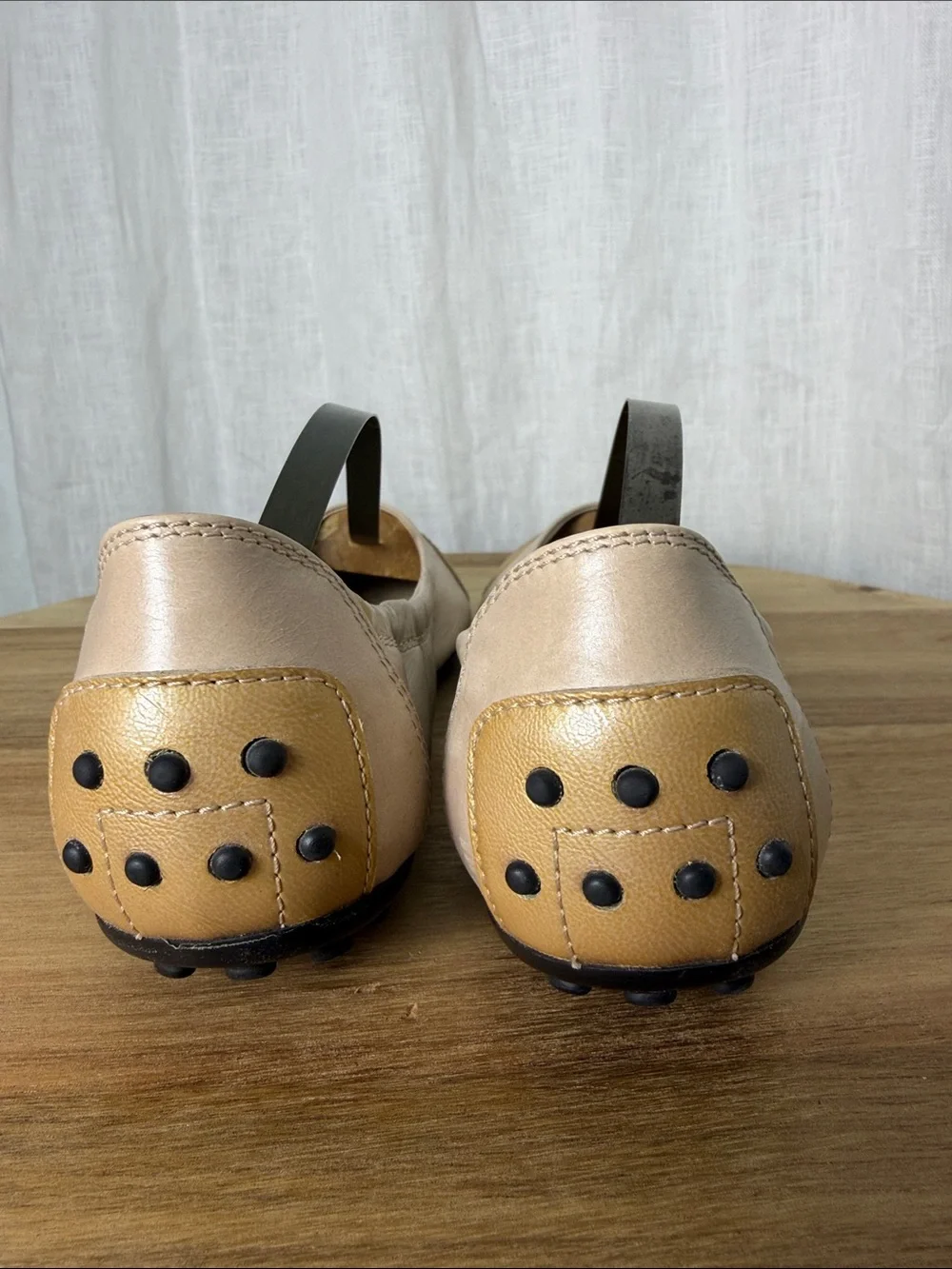 Tod's Two-Tone Beige & Tan Leather Ballet Flats with Buckle